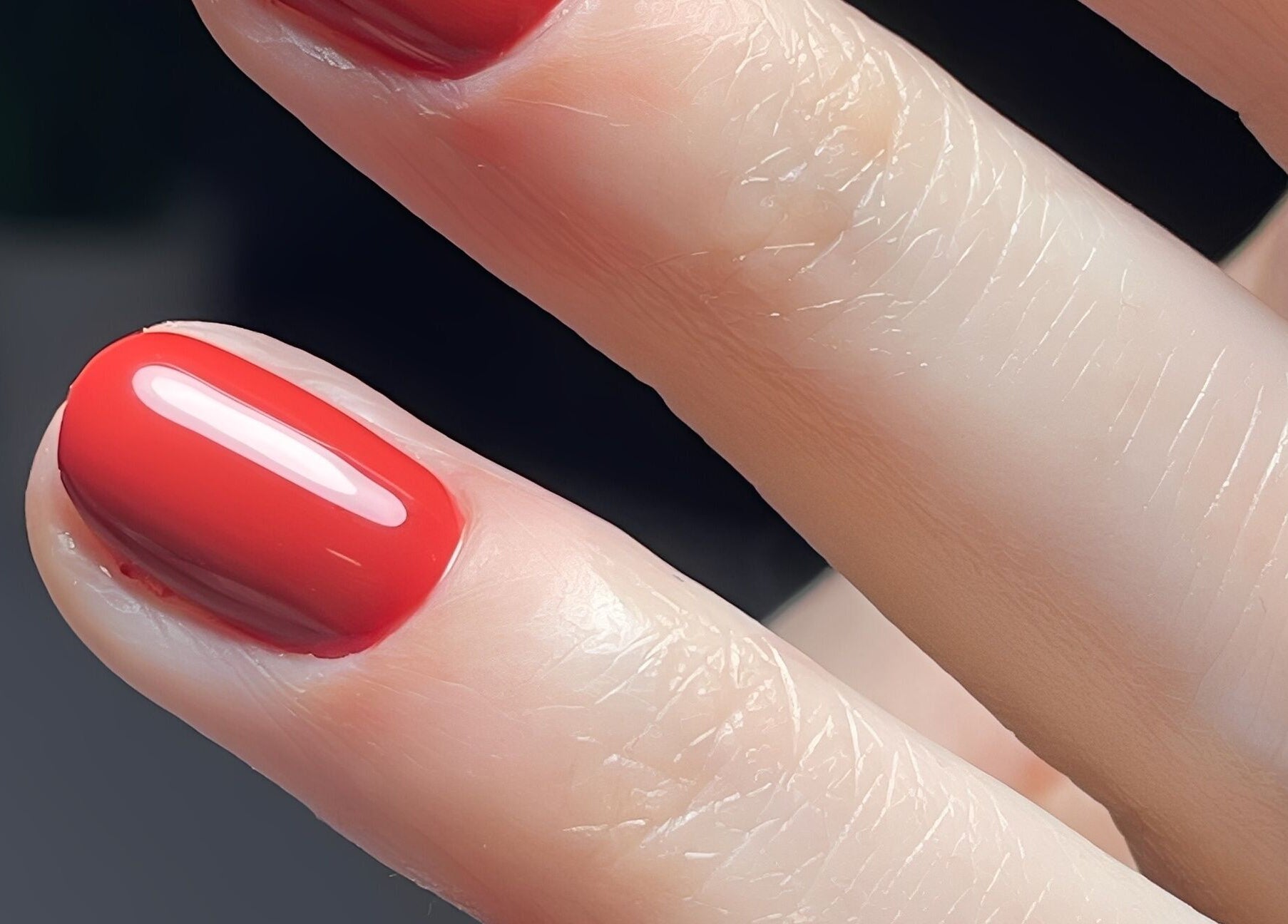 Unhas pintadas de vermelho brilhante no Tulipa Nail Studio, Águas Santas, Porto, PT.