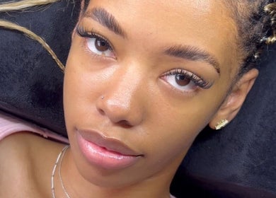 Close-up of client with elegant lashes at Afia Beauty Studio, Randburg, Gauteng, ZA.