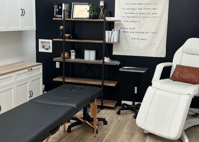 Massage and treatment room at Cloud Nine Beauty Studio, Tillsonburg, Ontario, CA with a modern aesthetic.