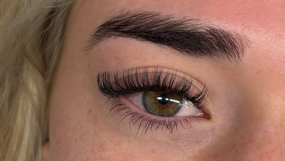 Close-up of eye with voluminous lashes at On The Lash, Londonderry, Northern Ireland, GB.