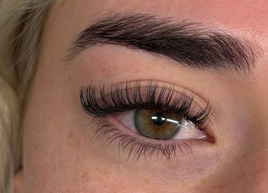 Close-up of eye with voluminous lashes at On The Lash, Londonderry, Northern Ireland, GB.