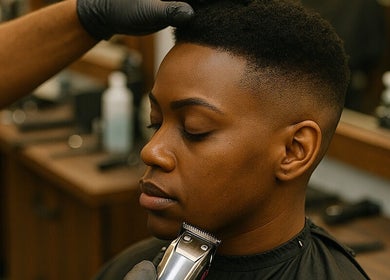 Expert barber at Jack’s Barber Style, Wodonga, Victoria, AU, giving a precise fade haircut.