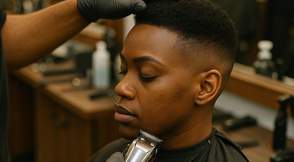 Man receiving a haircut at Jack’s Barber Style in Wodonga, Victoria, AU, showcasing expert grooming.