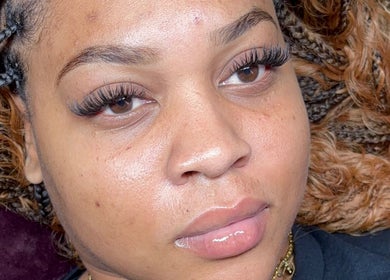 Close-up of eyelash extensions at The Hotspot, Longdenville, Chaguanas, TT, showcasing beauty services.
