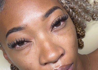 Close-up of eyelash extensions at The Hotspot, Longdenville, Chaguanas, TT, showcasing beauty enhancements.