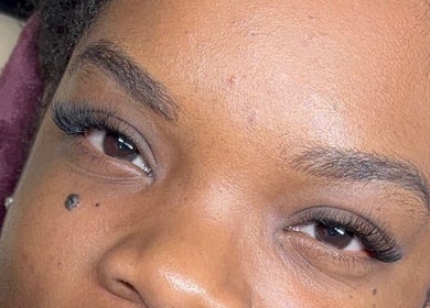 Close-up of stunning eyelashes at The Hotspot, Longdenville, Chaguanas, TT.