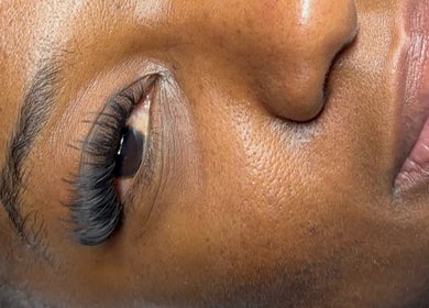 Close-up of elegant eyelash extension at The Hotspot in Longdenville, Chaguanas, TT.