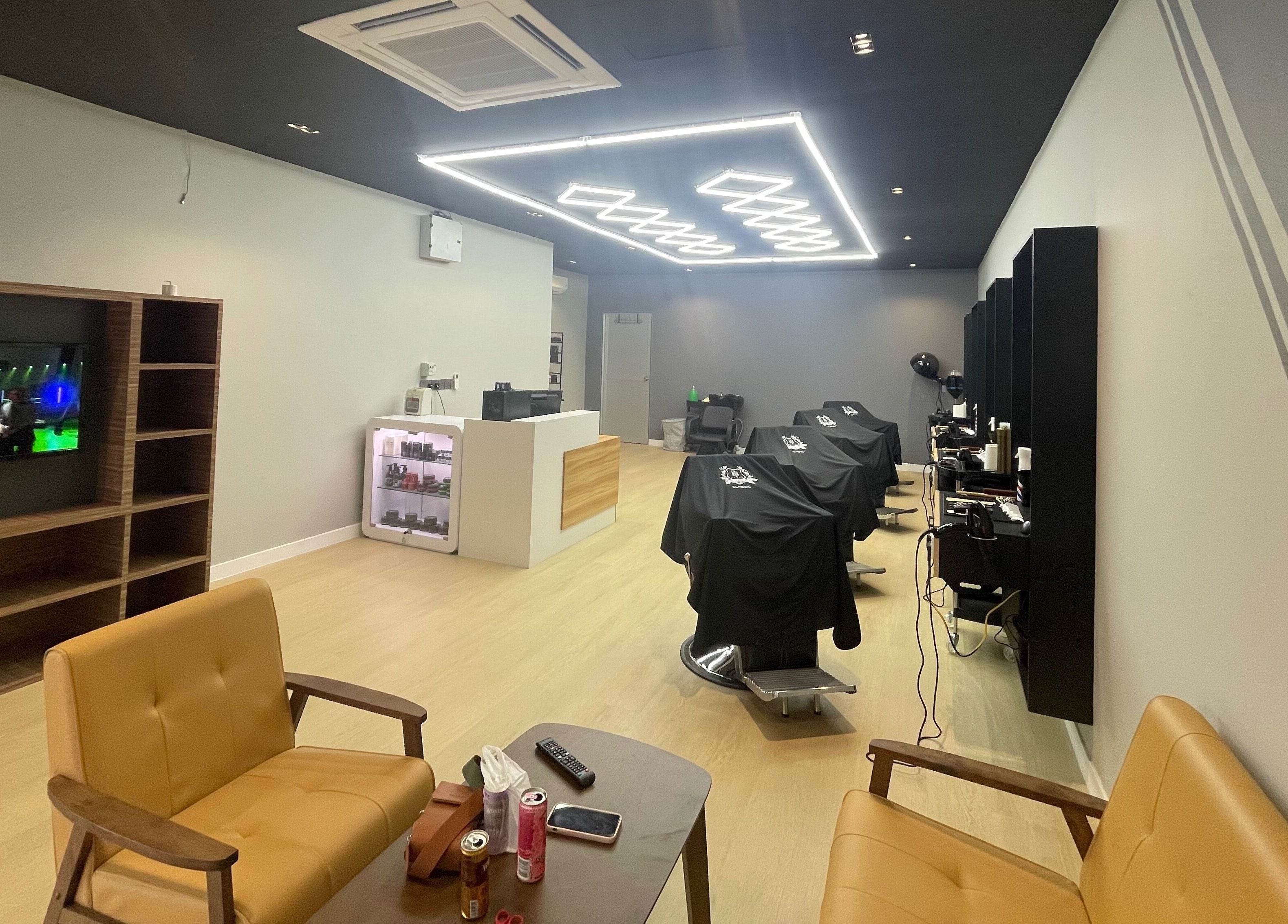 Stylish interior of Hit Barber Classic Langkawi with modern chairs in Langkawi, Kedah, MY.