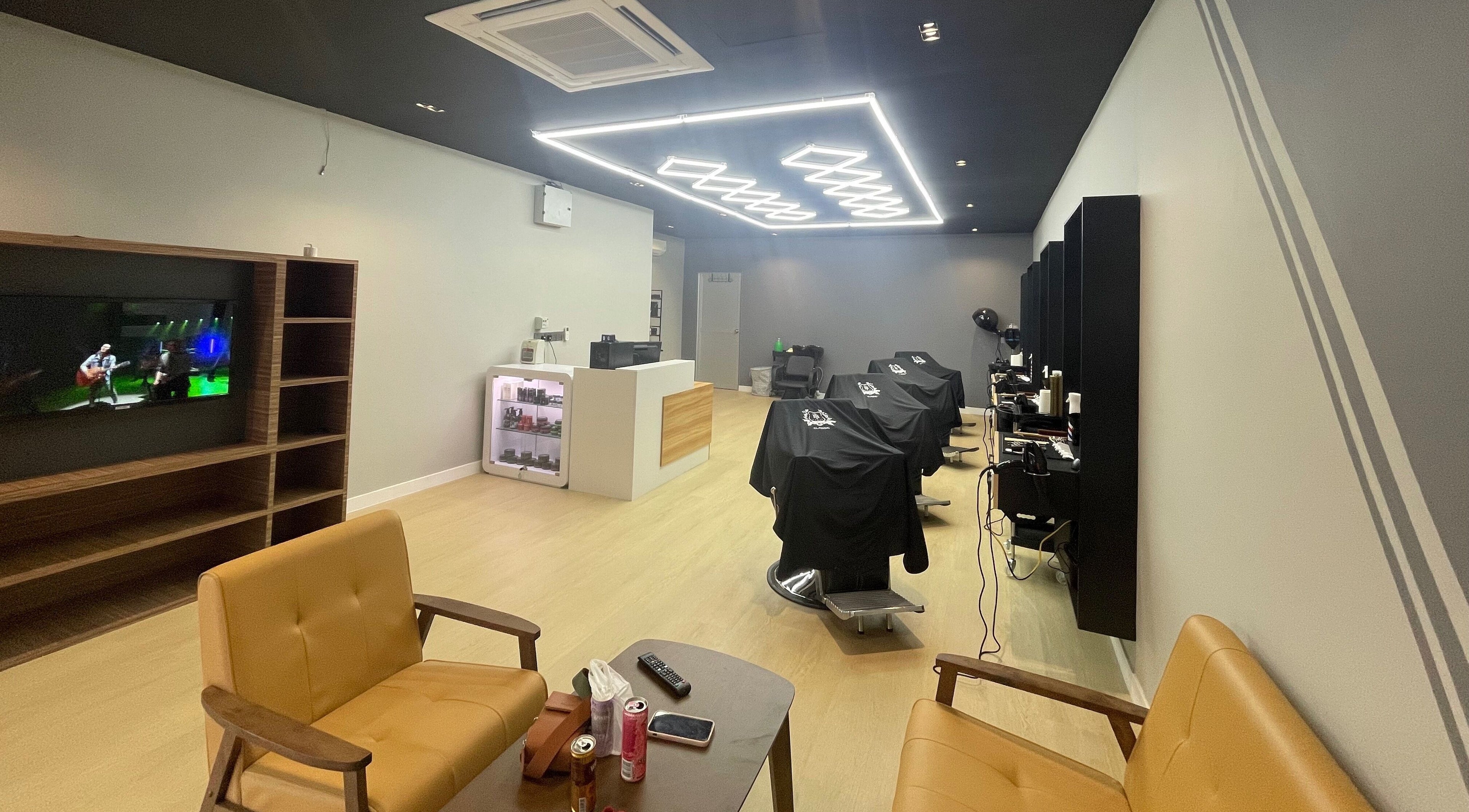 Stylish interior of Hit Barber Classic Langkawi with modern chairs in Langkawi, Kedah, MY.