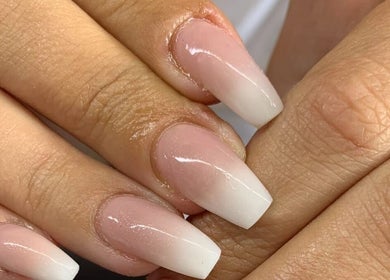 Close-up of stylish ombre nails at NDC Nails, Golden Square, Victoria, AU.