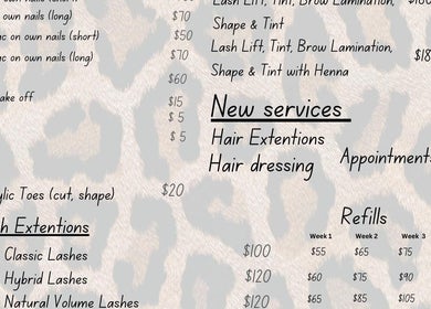 NDC Nails service menu featuring lash, nail, and hair extention options at Golden Square, Victoria, AU.