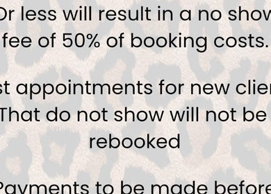 NDC Nails policy notice on missed appointments in Golden Square, Victoria, AU with leopard print background.
