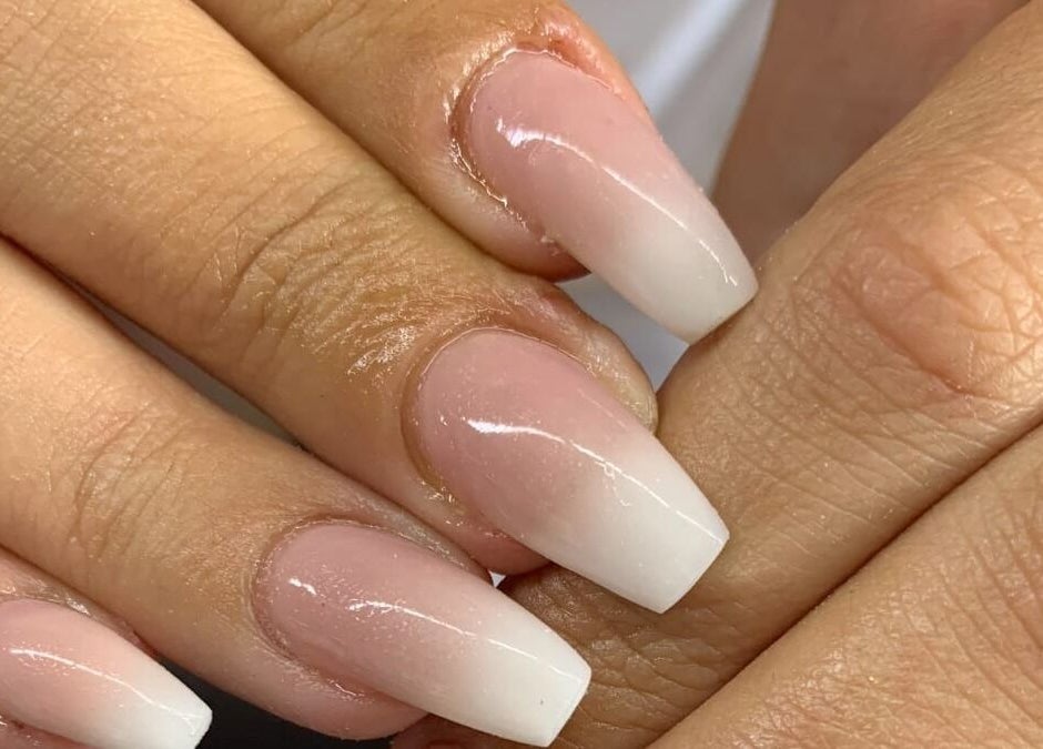 Elegant ombré nails at NDC Nails in Golden Square, Victoria, AU, showcasing a pink to white gradient.