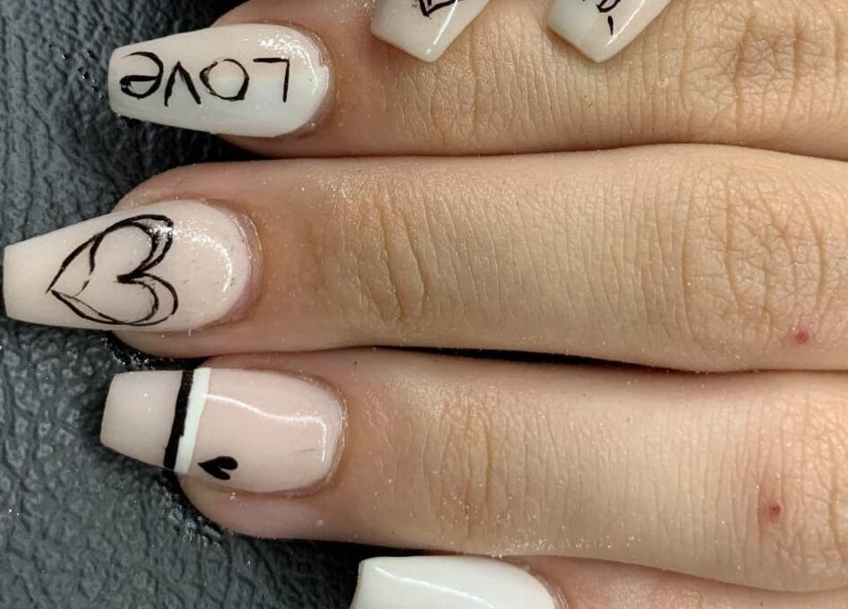 Elegant nail art with love and heart designs at NDC Nails, Golden Square, Victoria, AU.