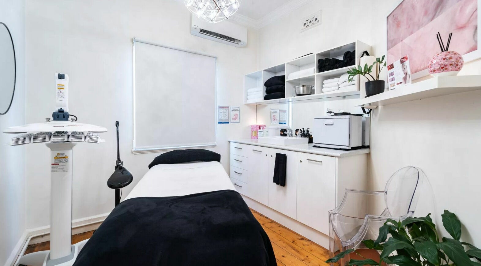 Elegant treatment room at Universal Advanced Skin and Body Clinic, Melbourne, Victoria, AU with modern decor.