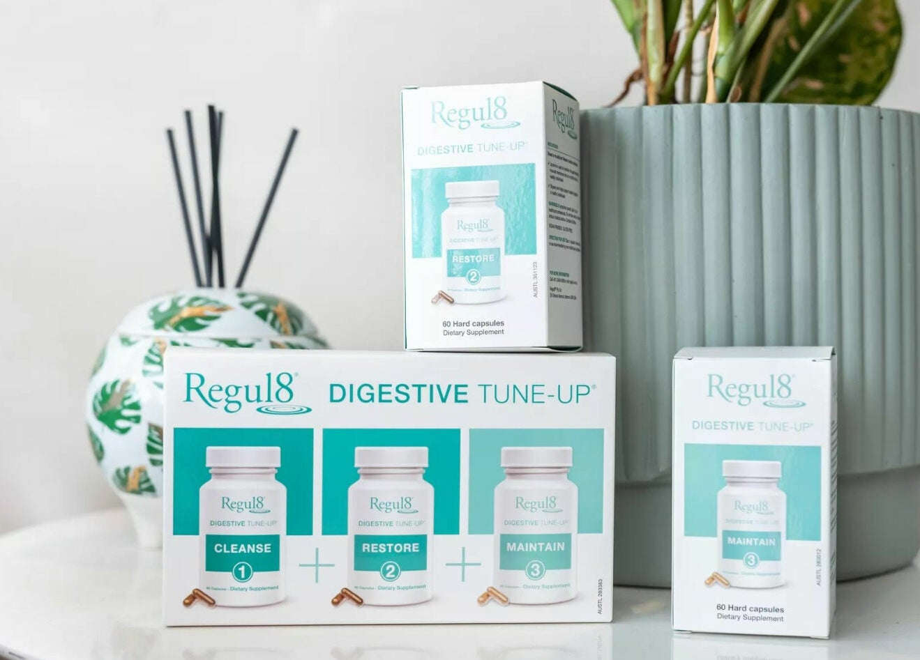Regul8 Digestive Tune-Up products displayed at Universal Advanced Skin and Body Clinic, Melbourne, Victoria, AU.