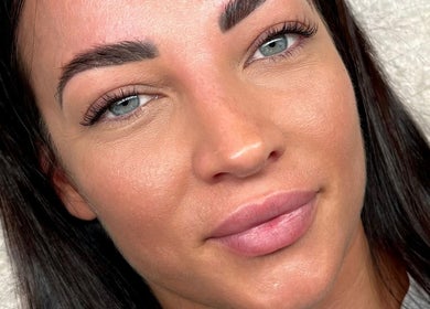 Close-up of perfectly groomed eyebrows and lashes at Lash Love Lane, Melbourne, Victoria, AU.