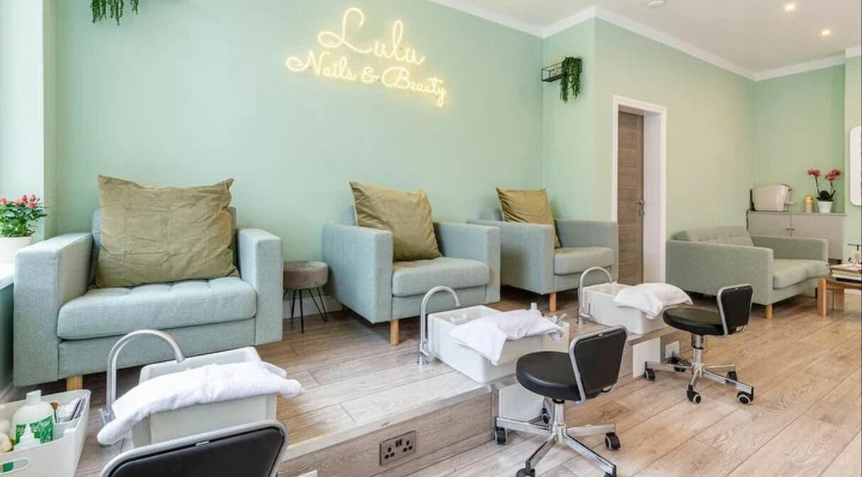 Luxurious pedicure stations at Lulu Nails & Beauty, London, England, GB, offering a serene ambiance.