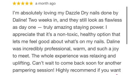5-star review praising nail service at Daline Nails in Dee Why, New South Wales, AU. Satisfied customer feedback.