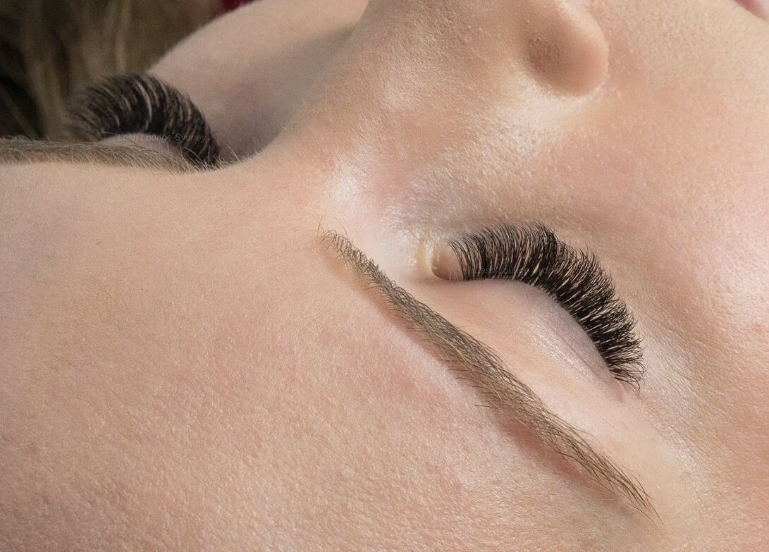 Close-up of eyelash extensions at Samantha Jayne Lash Atelier, Camperdown, New South Wales, AU.