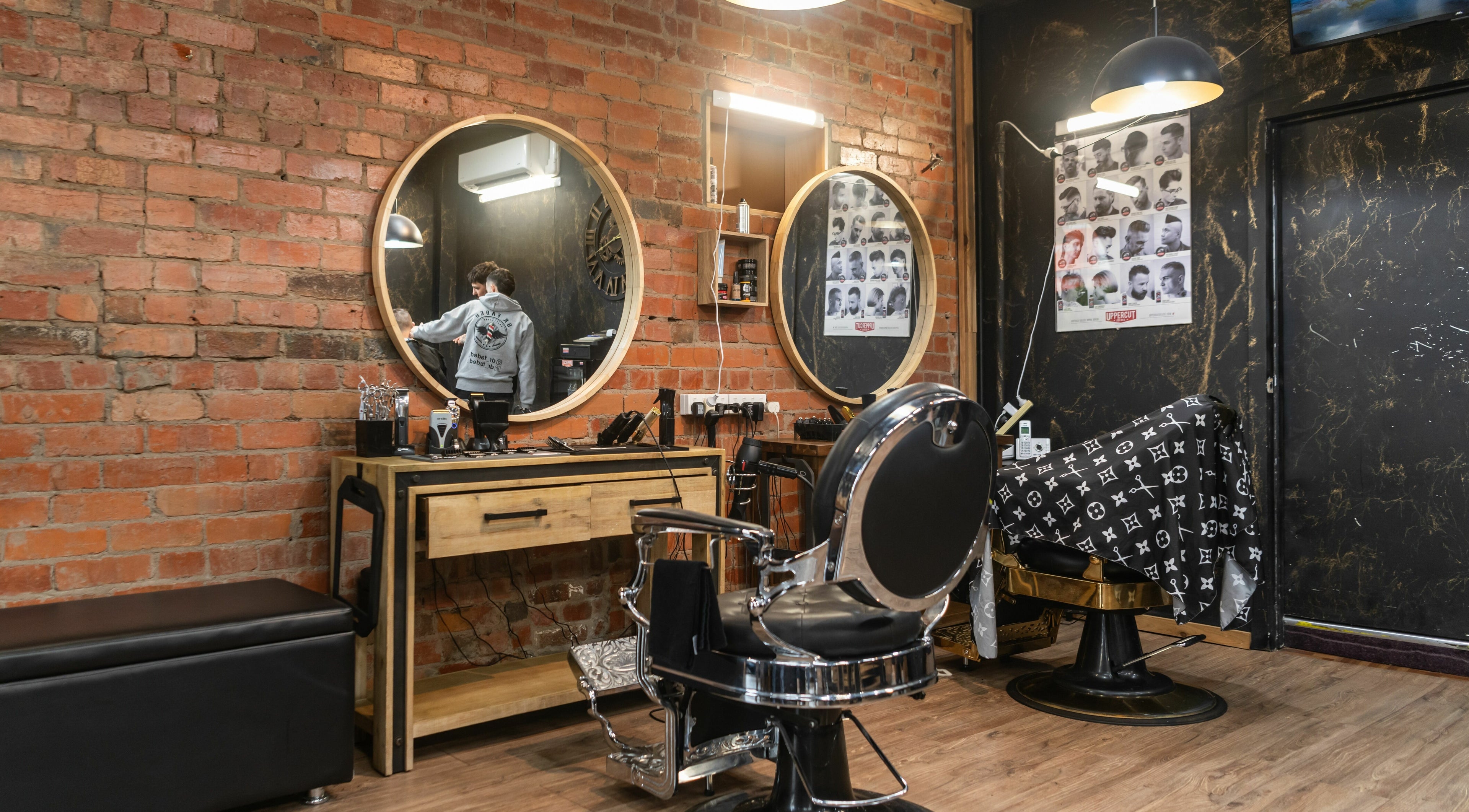 Cozy barber station at Stone and Blade in Melbourne, Victoria, AU with vintage decor and salon tools.