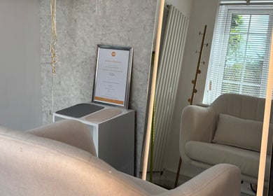 Bright, stylish salon interior at Molly Grace Hair, Market Bosworth, England, GB.