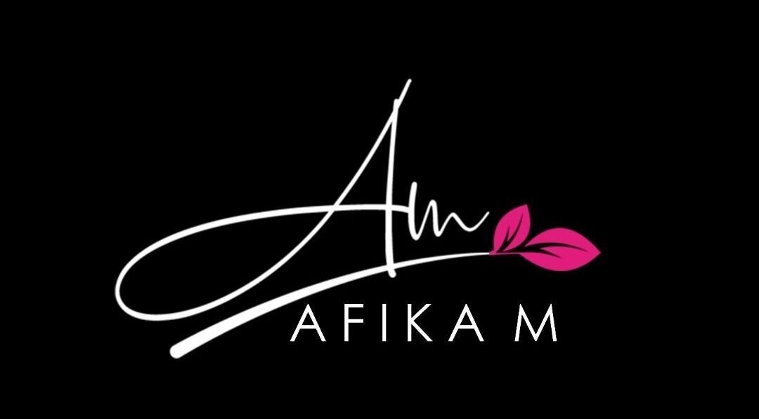 Elegant logo of AfikaM Hair & Beauty in Mthatha, Eastern Cape, ZA featuring stylish script and pink leaf.