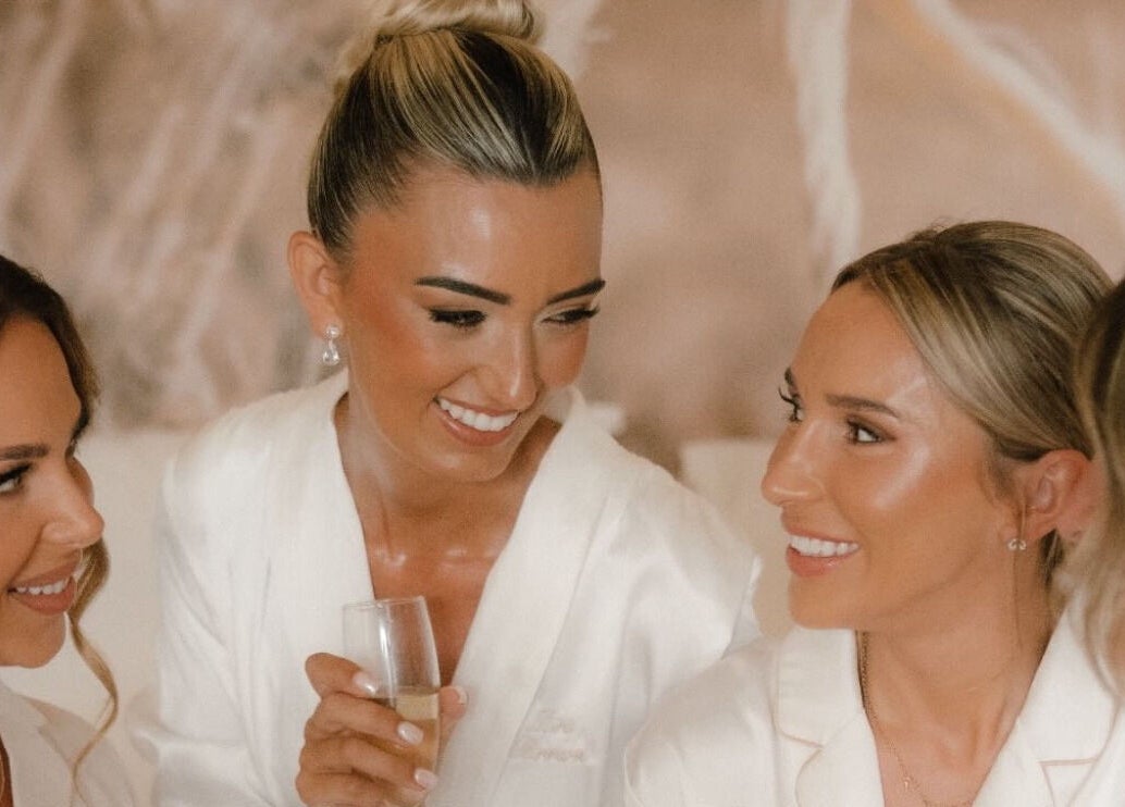 Smiling women enjoy stylish hair at Ibiza Hair & Makeup Mobile, Ibiza, GB.