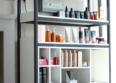 Hair and skincare products display at The Protocol Barbershop, Riyadh, Riyadh Province, SA.