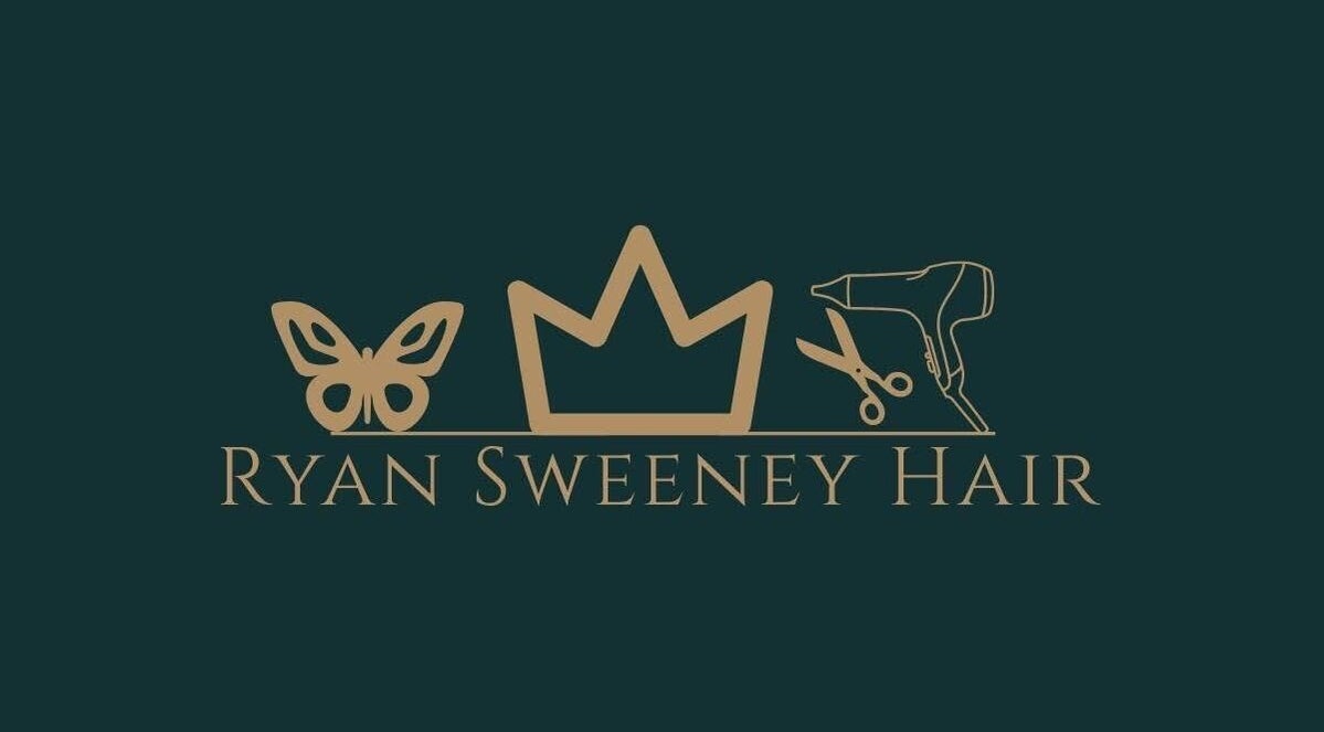 Logo of Ryan Sweeney Hair in Paisley, Scotland, GB featuring butterfly, crown, and scissors.