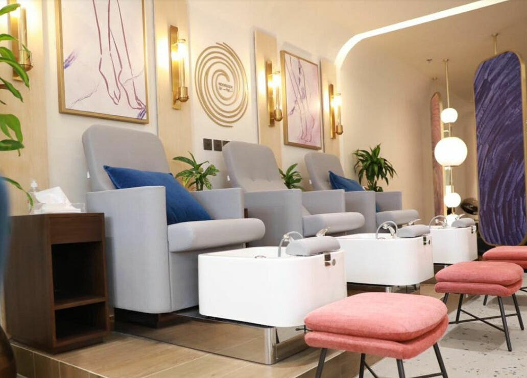 Luxurious pedicure chairs at نورسين سبا - قرطبة, Riyadh, Riyadh Province, SA, highlighting comfort and style.