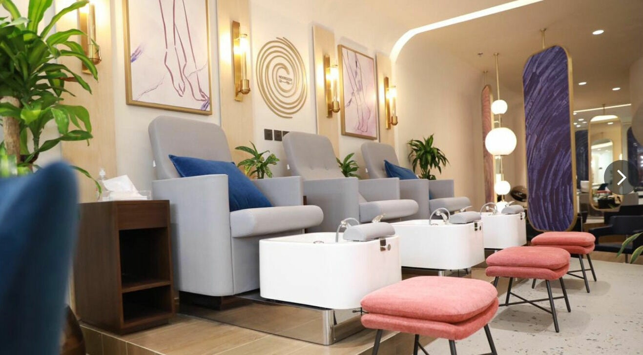 Luxurious pedicure chairs at نورسين سبا - قرطبة, Riyadh, Riyadh Province, SA, highlighting comfort and style.