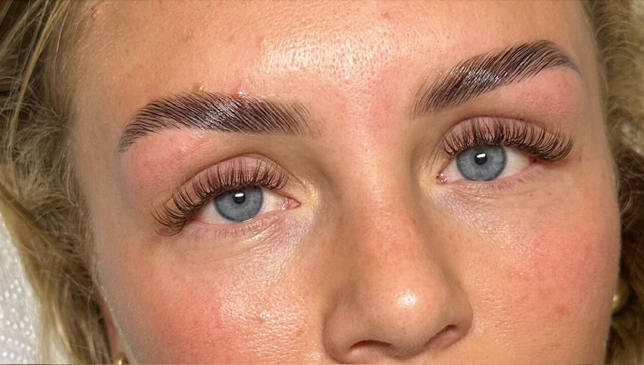 Close-up of enhanced lashes and brows at G Louise Lashes & Brows, Stockton-on-Tees, England, GB.