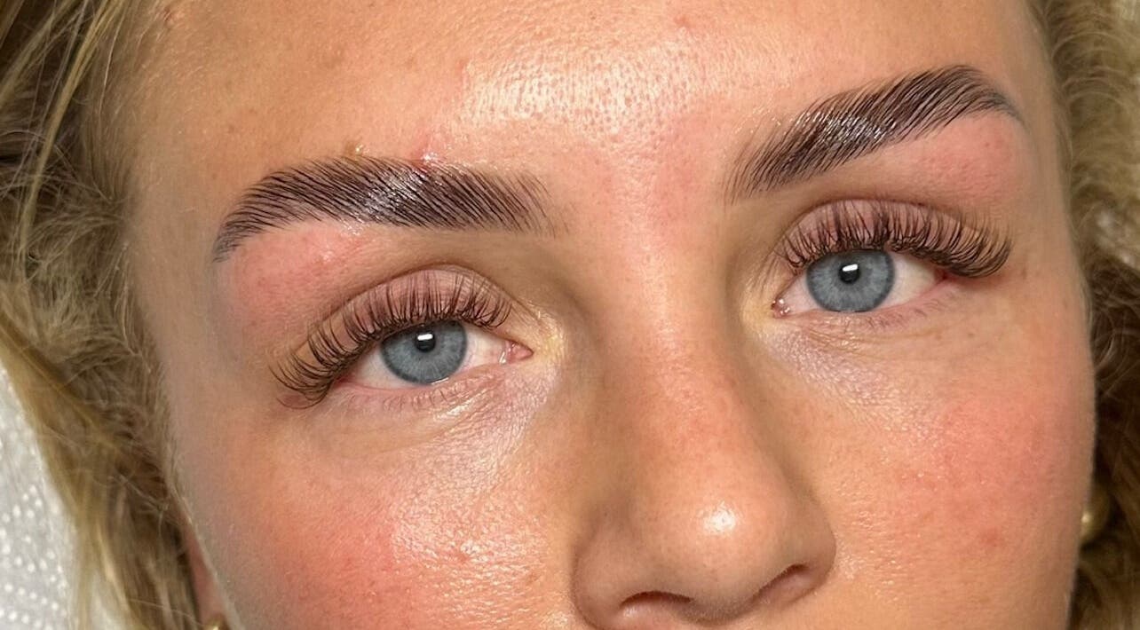 Close-up of enhanced lashes and brows at G Louise Lashes & Brows, Stockton-on-Tees, England, GB.