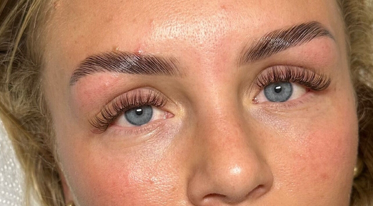 Close-up of enhanced lashes and brows at G Louise Lashes & Brows, Stockton-on-Tees, England, GB.