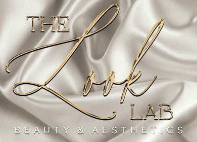 The Look Lab Salon's elegant logo on silk background, featuring G Louise Lashes, Yarm, England, GB.
