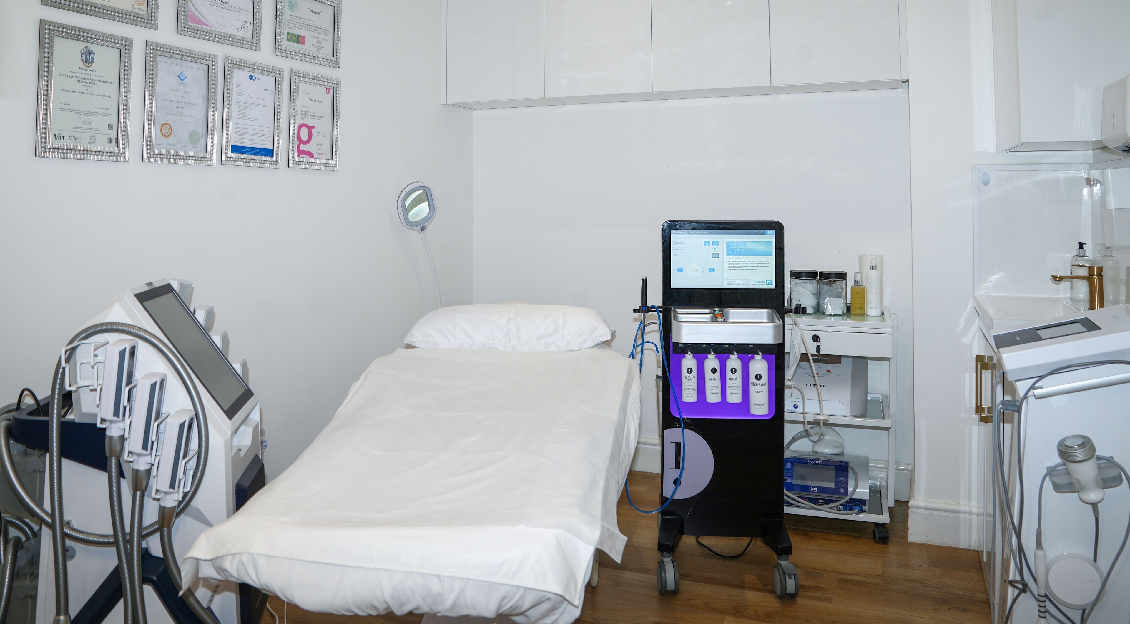 State-of-the-art treatment room at SB Cosmetics Clinic, Glasgow, Scotland, GB, featuring advanced equipment.