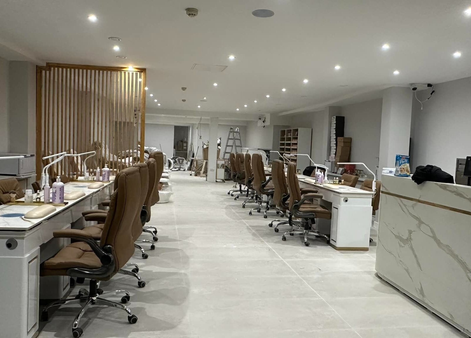 Ambiance Nails & Spa interior with chic nail stations in Naas, County Kildare, IE.