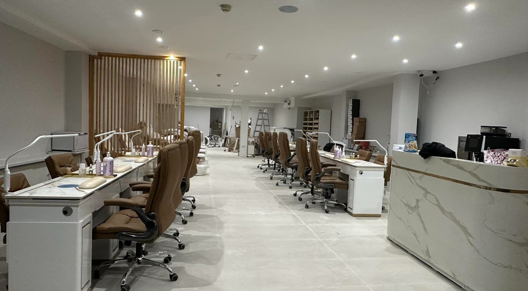Ambiance Nails & Spa interior with chic nail stations in Naas, County Kildare, IE.