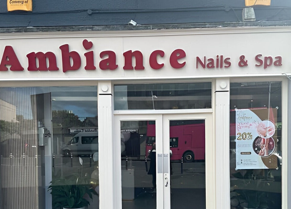 Front entrance of Ambiance Nails & Spa in Naas, County Kildare, IE, showcasing its elegant exterior design.