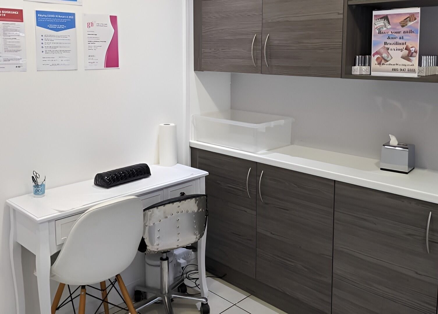 Modern waxing room at Braziliant Waxing Haydn Road, Nottingham, England, GB showcasing sleek decor.
