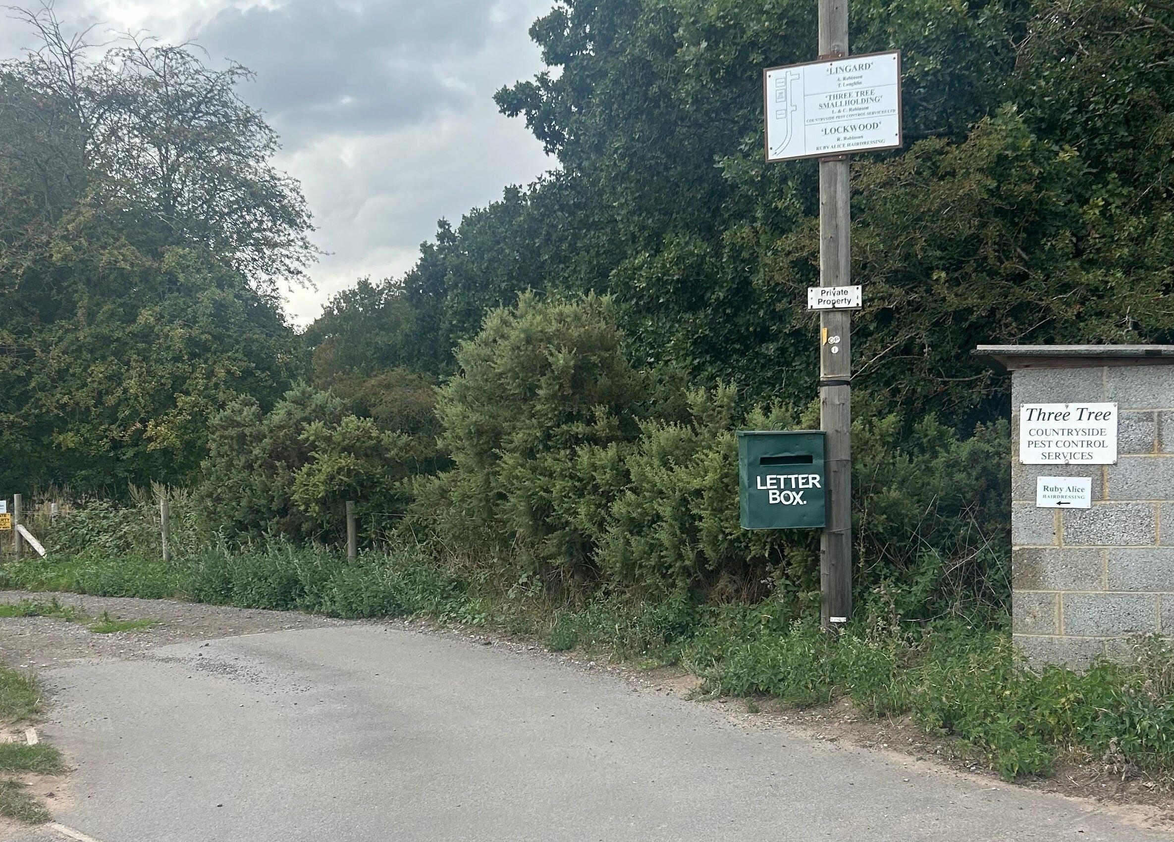 Entrance near Ruby Alice Hair in Broughton, England, GB with greenery and signage.
