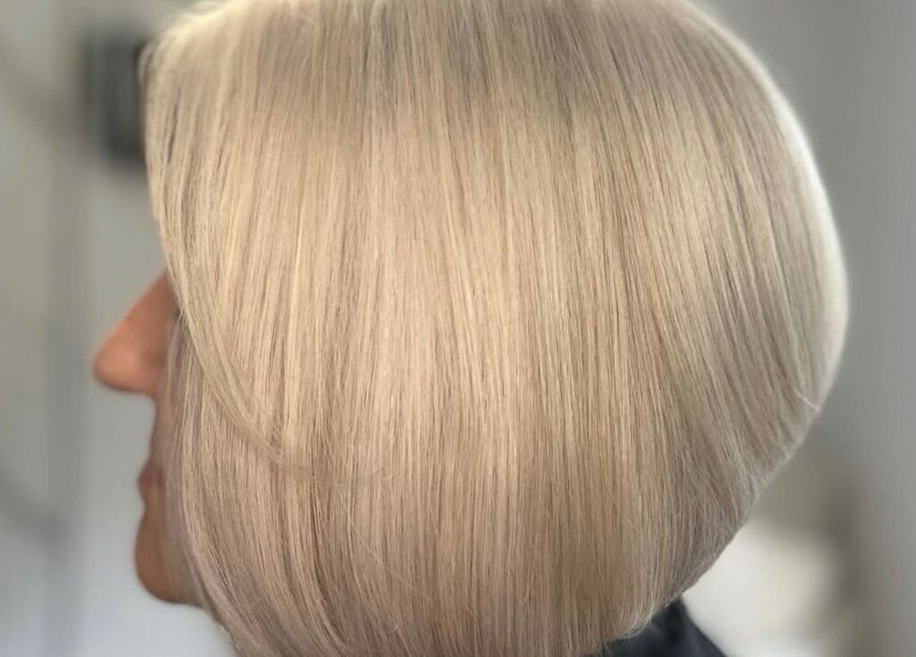 Sleek blonde bob haircut at Ruby Alice Hair, Broughton, England, GB, showcasing expert styling.