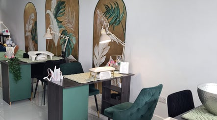 Elegant manicure station at Waxing Crescent in Willington, England, GB with stylish decor and ambient lighting.