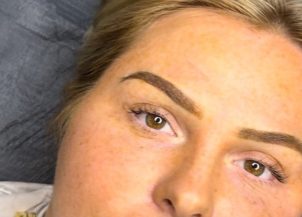 Close-up of perfectly shaped eyebrows at The Glow Hub UK - London in Welling, England, GB.