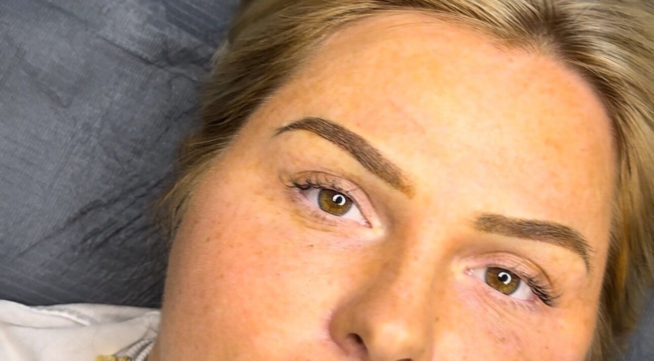 Close-up of perfectly shaped eyebrows at The Glow Hub UK - London in Welling, England, GB.