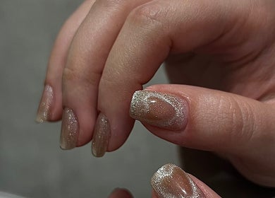 Elegant glitter manicure at Beauty Muse (BLEND), Skewen, Wales, GB.