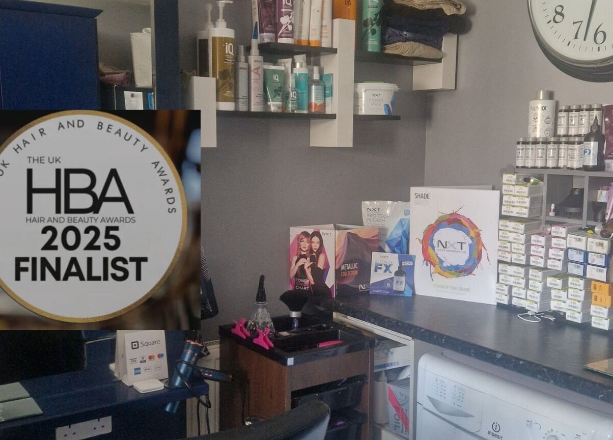 Award-winning Style n Smile Hair By Donna salon interior in Bruton, England, showcasing stylish hair products.
