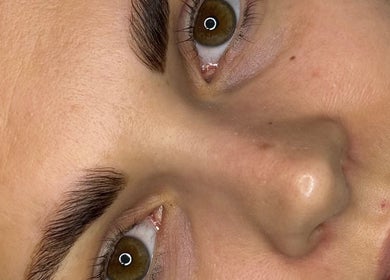 Close-up of perfectly shaped eyebrows at Kays Beauty & Aesthetics, Stoke-on-Trent, England, GB.