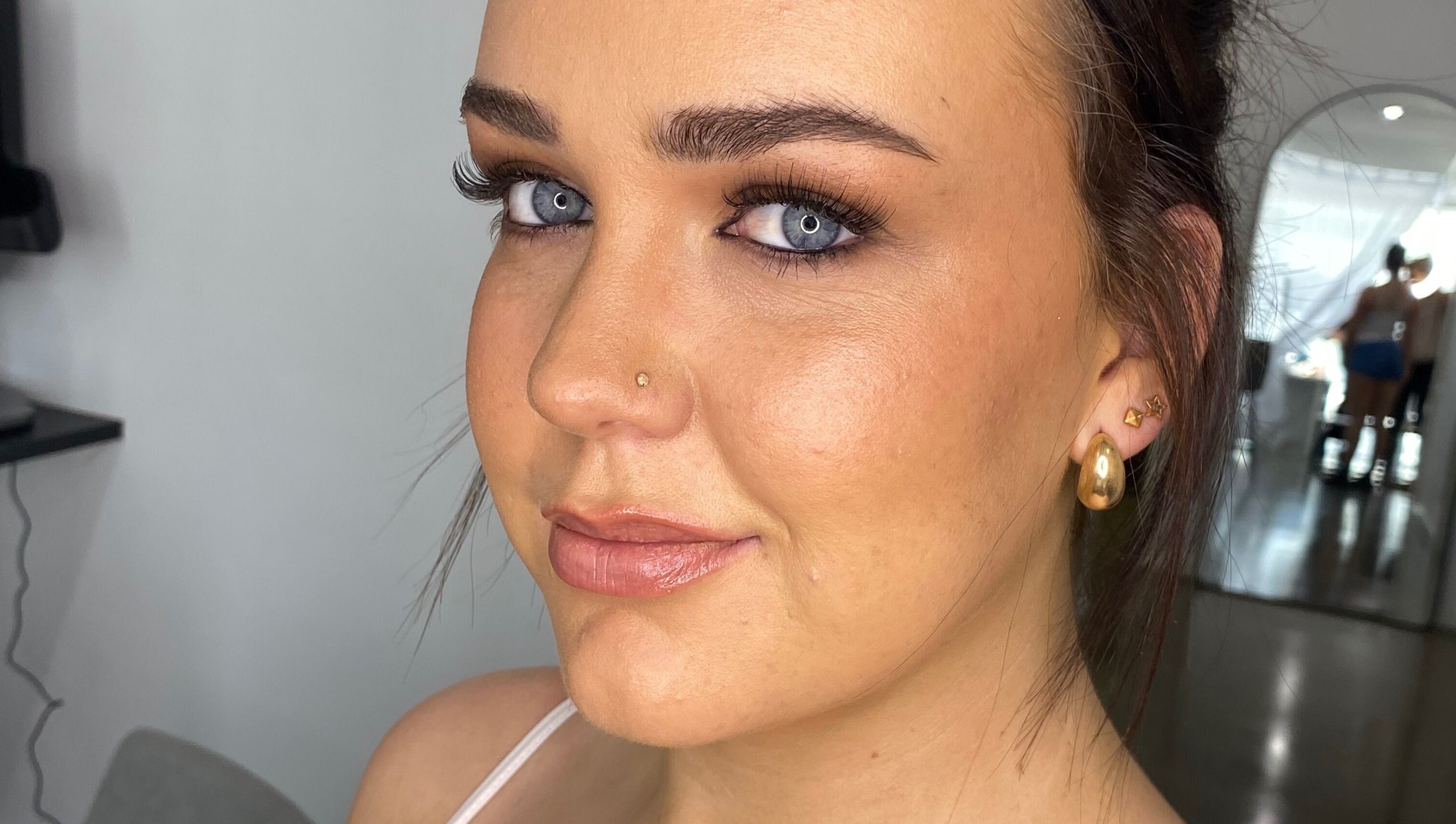 Close-up of a woman's radiant makeup at Sketchd the Studio - Point Cook, Melbourne, Victoria, AU.